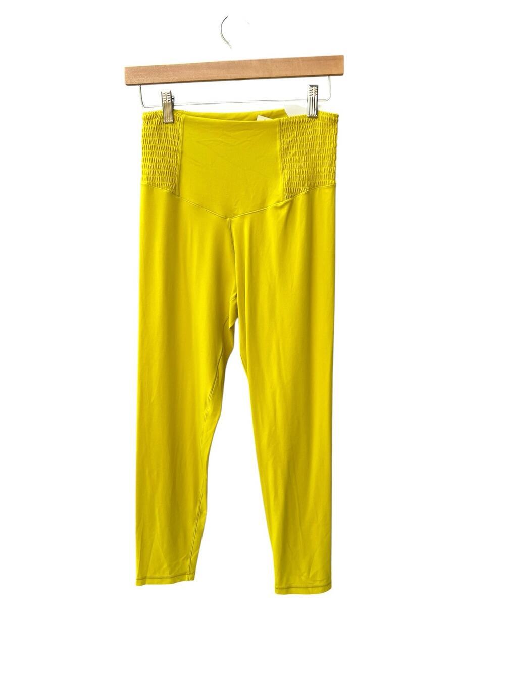aerie offline real me 7/8 smocked waist leggings in yellow size large NWT